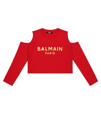 Top raccourci en laine vierge à logo | Balmain Kids