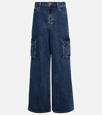 Mid-rise wide-leg denim cargo pants | Self-Portrait