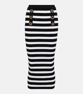 Falda midi de punto a rayas adornada | Balmain