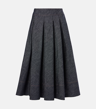 Falda midi de denim de tiro medio | Brunello Cucinelli