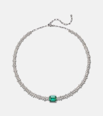 Choker en or blanc 18 ct, diamants et émeraude | Anita Ko