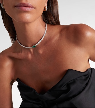Choker in oro bianco 18kt con diamanti e smeraldo | Anita Ko