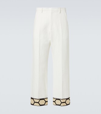 Jacquard cotton and linen wide-leg pants | Valentino