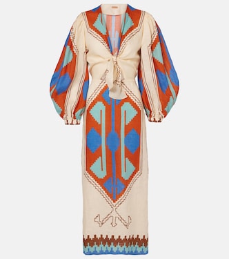 Printed tie-detail linen midi dress | Johanna Ortiz