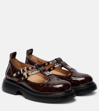 Croc-effect faux leather Mary Jane flats | Ganni