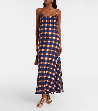Napoli checked silk twill maxi dress | Asceno