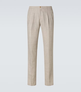 Striped linen and wool slim pants | Rubinacci