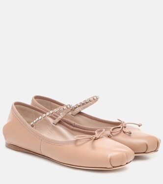 Embellished leather ballet flats | Miu Miu