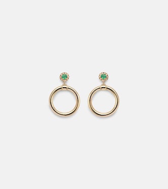 Orecchini a cerchio Endless in oro 18kt con smeraldi e diamanti | Ileana Makri