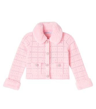 Faux faux-trimmed cotton-blend cardigan | Self-Portrait Kids