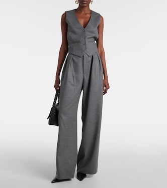 Weite Low-Rise-Hose aus Wollflanell | Wardrobe.NYC