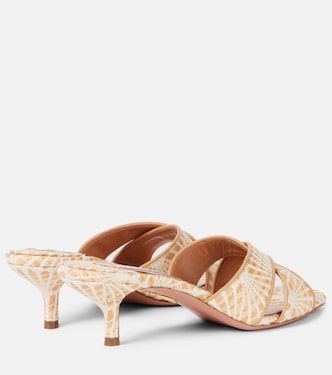 Divine 50 leather-trimmed raffia mules | Aquazzura