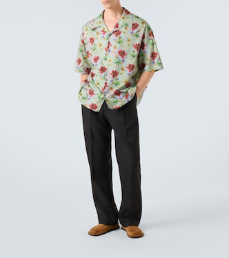 Camicia bowling in twill di cotone e seta con stampa floreale | Loewe