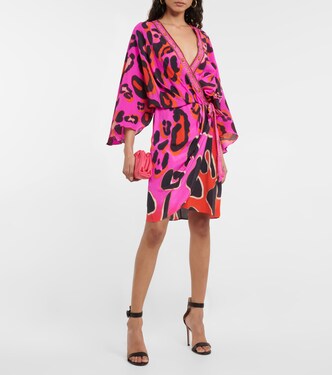 Giraffe-print silk wrap dress | Camilla