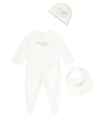 Bébé – Ensemble grenouillère, chapeau et bavoir | Balmain Kids