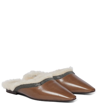 Slippers in pelle e shearling | Brunello Cucinelli