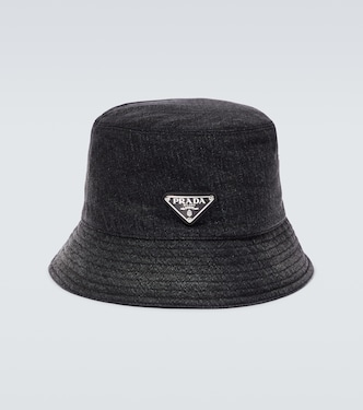Cappello da pescatore in denim con logo | Prada