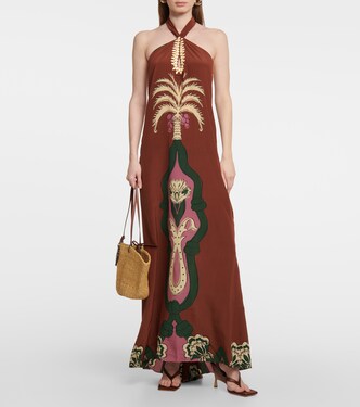 Embroidered crêpe de chine maxi dress | Johanna Ortiz