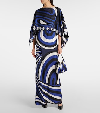 Abito lungo e mantella Iride in twill di seta | Pucci