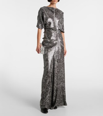 Abito lungo con volant e paillettes | Dries Van Noten