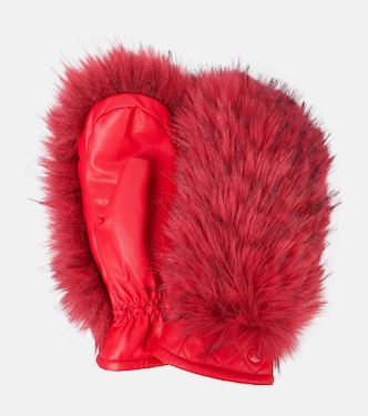 Hill faux fur-trimmed leather ski mittens | Goldbergh