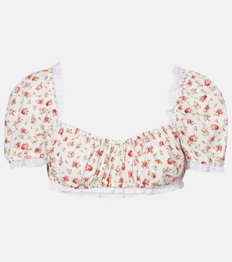 Floral lace-trimmed cotton poplin crop top | Dolce&Gabbana