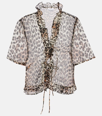 Blusa in chiffon con stampa leopardata | Ganni