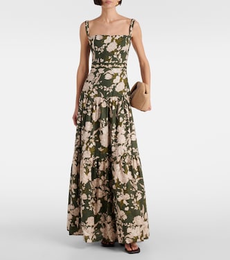 Robe longue Lima en lin à fleurs | Agua by Agua Bendita