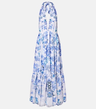 Embellished halterneck cotton poplin maxi dress | Camilla