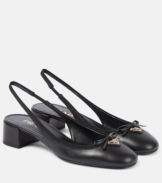 Logo leather slingback pumps | Prada