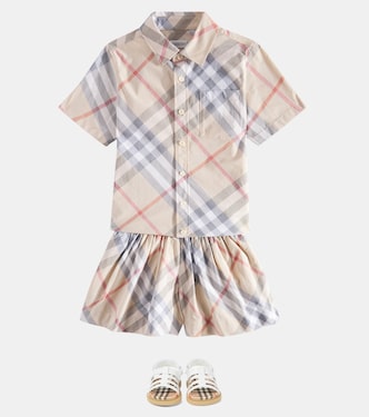 Shorts de popelín de algodón con Burberry Check | Burberry Kids