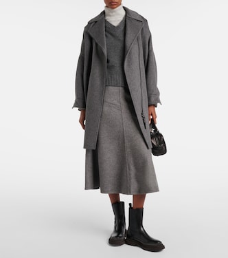 Falda midi de mezcla de lana de tiro medio | Brunello Cucinelli