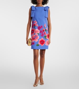 Abito corto in crêpe con ricamo floreale | Carolina Herrera