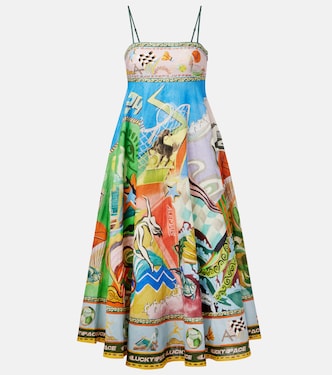 Lucky Pace printed linen midi dress | Alémais