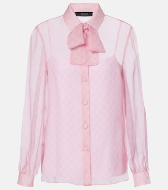 GG tie-neck printed chiffon shirt | Gucci