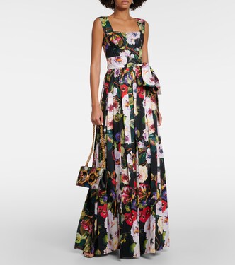 Dolce & Gabbana Blue Dotted Cotton A-Line Gown Dress