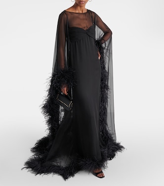 Robe longue en soie à plumes | Valentino