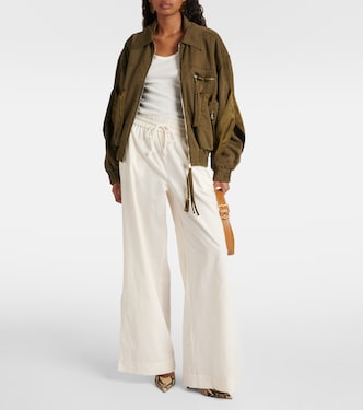 Pantalones anchos de mezcla de algodón de tiro alto | Frame