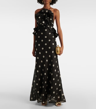 Crush polka-dot ruffled linen and silk gown | Zimmermann