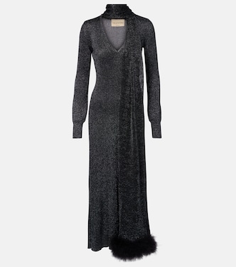 Feather-trimmed lamé maxi dress | Valentino