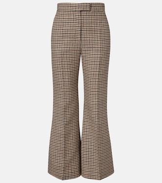 Houndstooth cropped virgin wool flared pants | Valentino