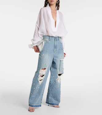 Jeans a gamba larga con cristalli | Xu Zhi
