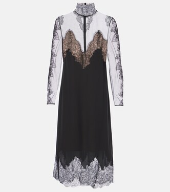 Vestido midi de georgette con encaje | Valentino