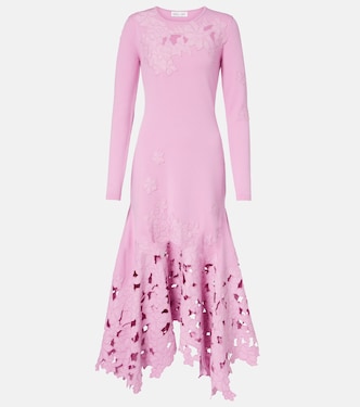 Robe midi brodée à fleurs | Oscar de la Renta