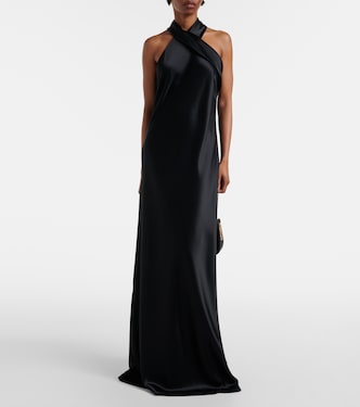 Satin halter neck gown | Galvan