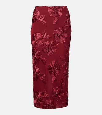 Floral-appliqué mesh pencil skirt | Rotate