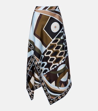 Vivara asymmetric silk twill midi skirt | Pucci