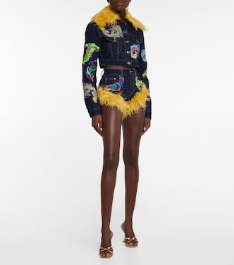 Mohair-trimmed cropped denim jacket | Area