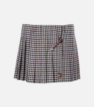 Minifalda de sarga de lana a cuadros | Prada