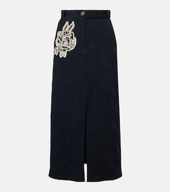 Floral cotton-blend jacquard midi skirt  | Erdem
